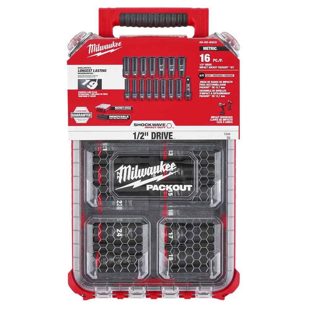 1/2 in. Drive SAE/Metric Ratchet Socket Tool Set 1/2 in. Drive Metric Deep Well PACKOUT Impact Socket Set (63 - Piece)QuantumX Chargers