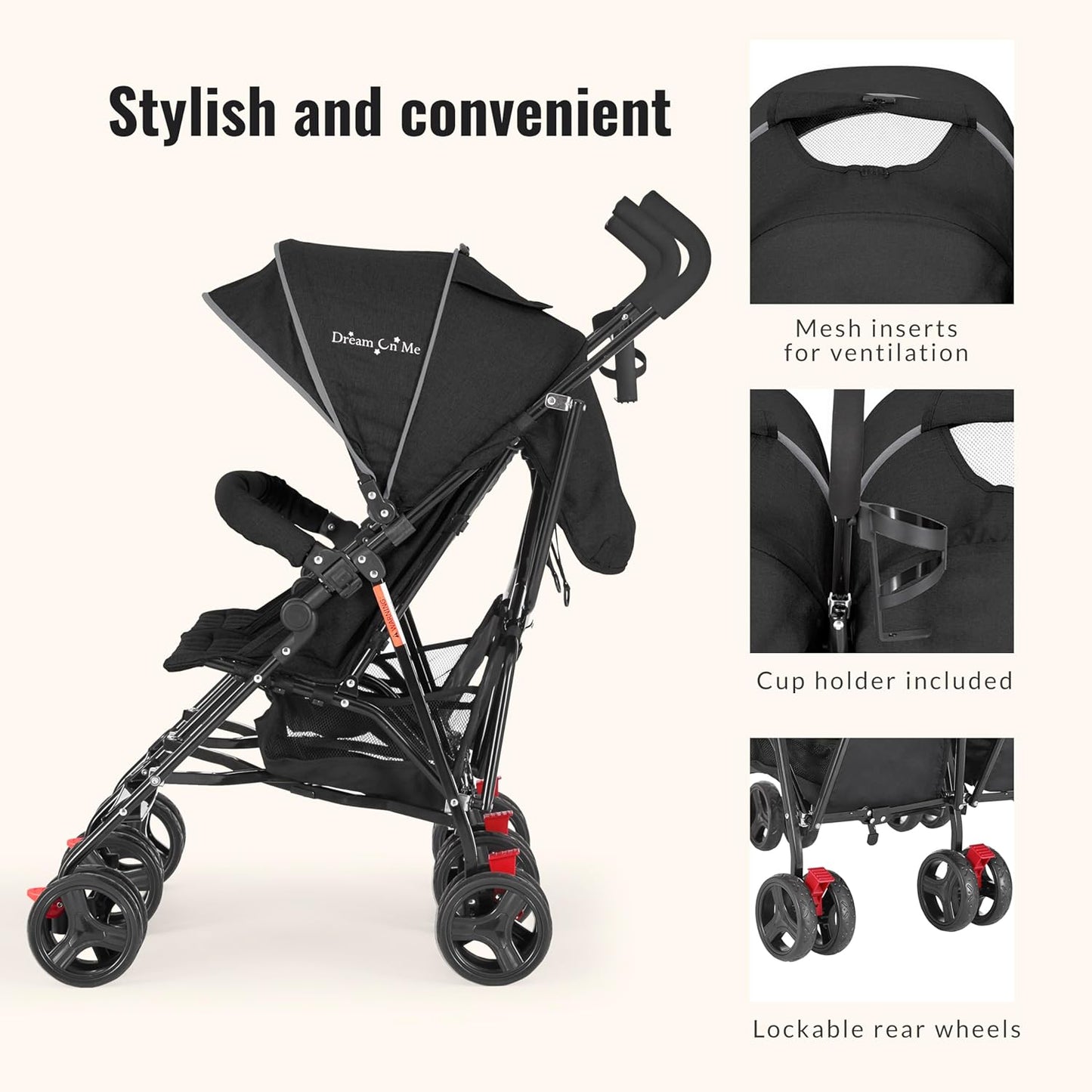 Twin Umbrella Stroller in Black, Lightweight Double Stroller for Infant & Toddler, Compact Easy Fold, Large Storage Basket, Large and Adjustable CanopyQuantumX Chargers