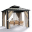 10x10 Hardtop Gazebo with double metal roof, aluminum frame, net, and curtain. All - weather, ideal for patio, deck, garden, backyard. Khaki.QuantumX Chargers