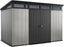 11x7 Modern Resin Outdoor Storage Shed Kit - Perfect to Store Patio Furniture, Garden Tools Bike Accessories, Beach Chairs and Lawn Mower, Grey & BlackQuantumX Chargers