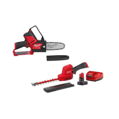 12V Lithium - Ion Brushless Electric Cordless Pruning Saw HATCHET w/M12 8 in. Hedge Trimmer KitQuantumX Chargers