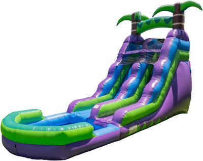 16 Purple Tropical Lightweight Premium Commercial Grade Water Slide Inflatable with Attached Pool for Kids and Adults (with Blower), Wet Dry Use, Summer FunQuantumX Chargers