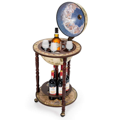 17" Wood Globe Wine Bar Stand 16th Century Italian Rack Liquor Bottle ShelfQuantumX Chargers