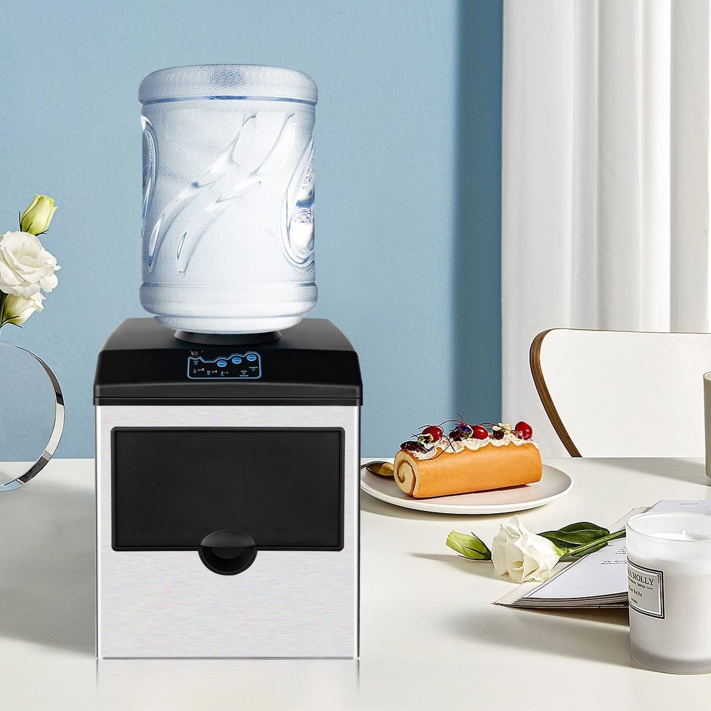 2 in 1 Countertop Ice Maker Machine with Water Cooler Dispenser Combo, 48LBS/24H, S - M - L 3 Sizes Bullet IceQuantumX Chargers