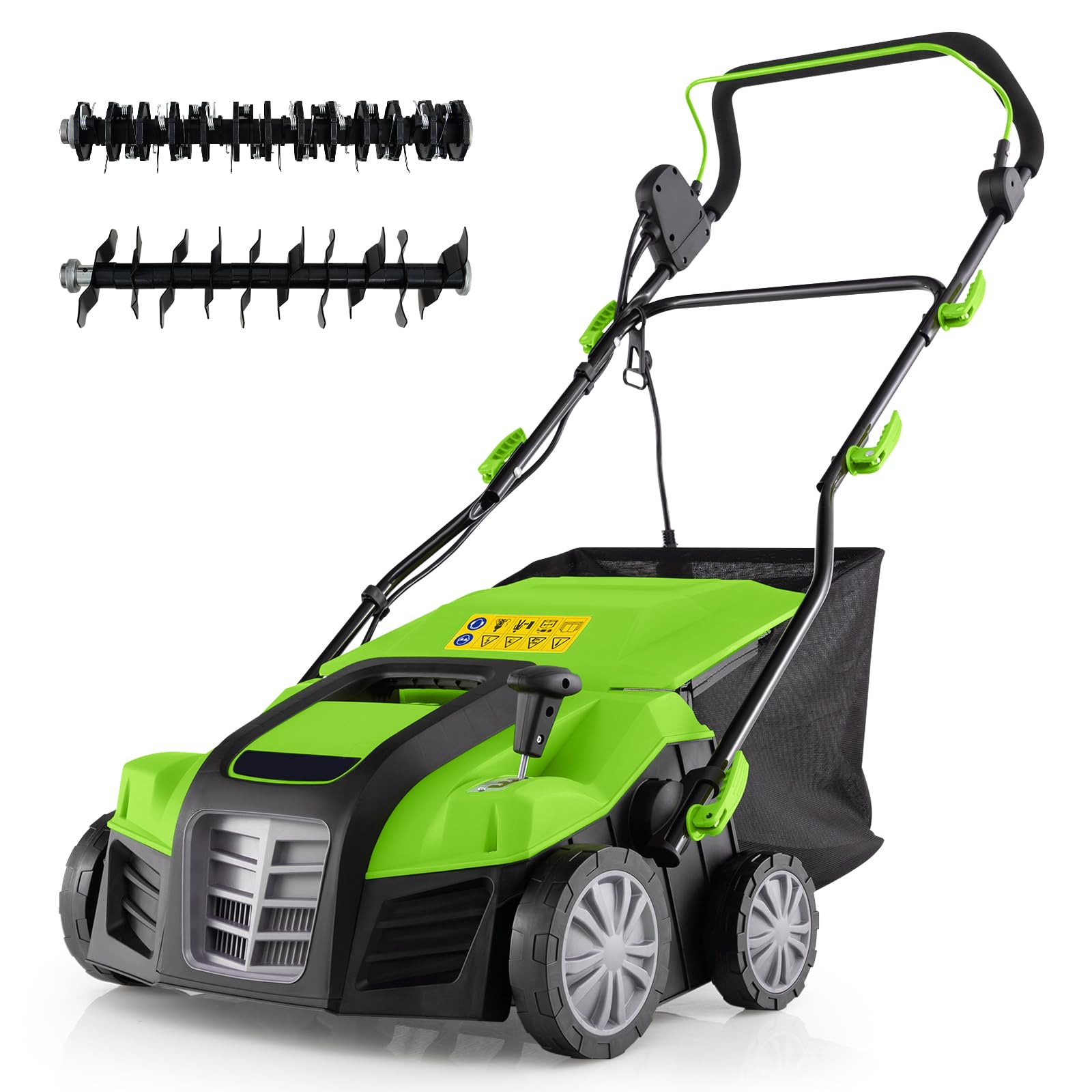 2 - in - 1 Scarifier and Lawn Dethatcher, 16 - Inch 15A Corded Electric Dethatcher w/ 14.5 - Gal Collection BagQuantumX Chargers