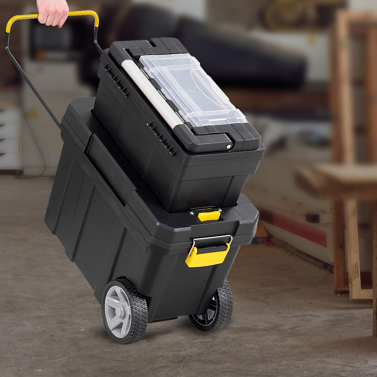 2 - in - 1 Tool Box Portable Rolling Toolbox Storage Solution Multi - Purpose Plastic Organizer SetQuantumX Chargers