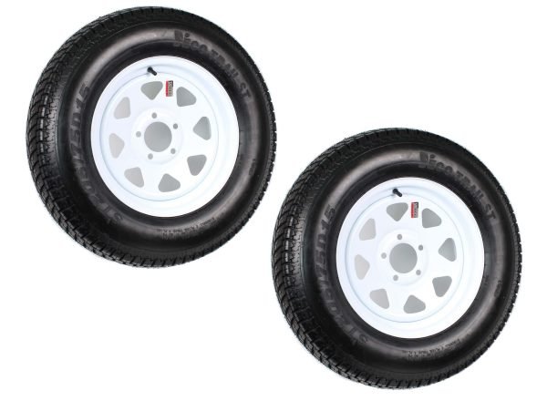 2 - Pack Trailer Tire On Rim ST205/75D15 205/75 D 15 in. LRC 5 Hole White SpokeQuantumX Chargers