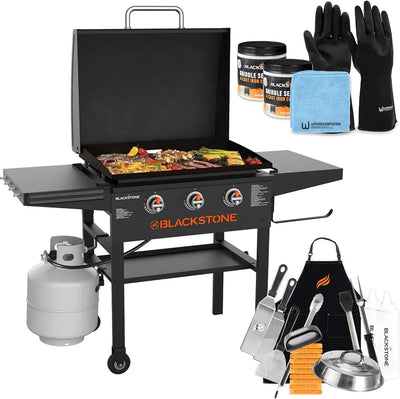 28 Inch Blackstone Griddle 2080 with Hood XL Griddle Original 3 - Burner Outdoor Flat Top Grill, with Blackstone Griddle Accessories, Seasoning, and Wholesalehome Gloves and ClothQuantumX Chargers