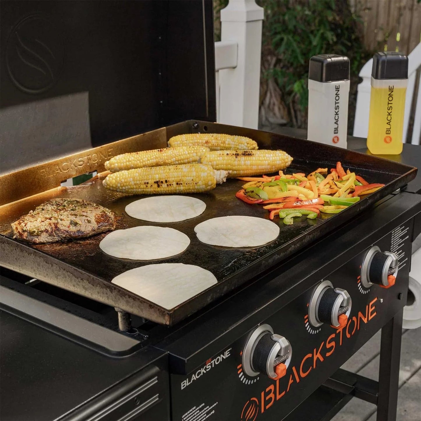 28 Inch Blackstone Griddle 2080 with Hood XL Griddle Original 3 - Burner Outdoor Flat Top Grill, with Blackstone Griddle Accessories, Seasoning, and Wholesalehome Gloves and ClothQuantumX Chargers