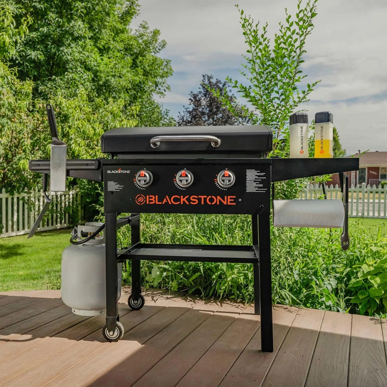 28 Inch Blackstone Griddle 2080 with Hood XL Griddle Original 3 - Burner Outdoor Flat Top Grill, with Blackstone Griddle Accessories, Seasoning, and Wholesalehome Gloves and ClothQuantumX Chargers