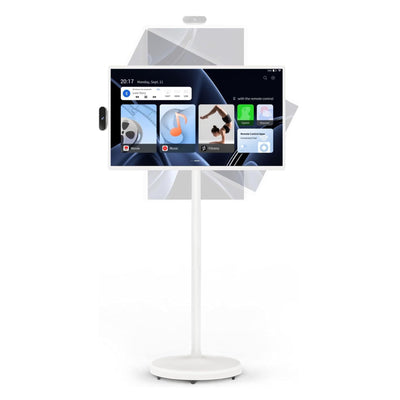 32 - Inch Portable TV, 1080P FHD Rolling TV on Wheels with Rotatable Touch Screen, Android 13 OS, 8G RAM+128G Storage, Built - in Battery, Full Swivel Rotation, Voice RemoteQuantumX Chargers