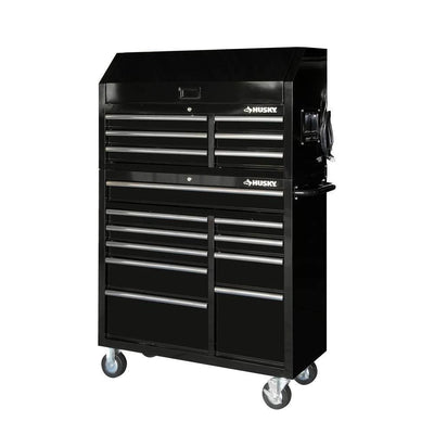 41 in. 16 - Drawer Tool Chest and Cabinet Combo in Gloss BlackQuantumX Chargers