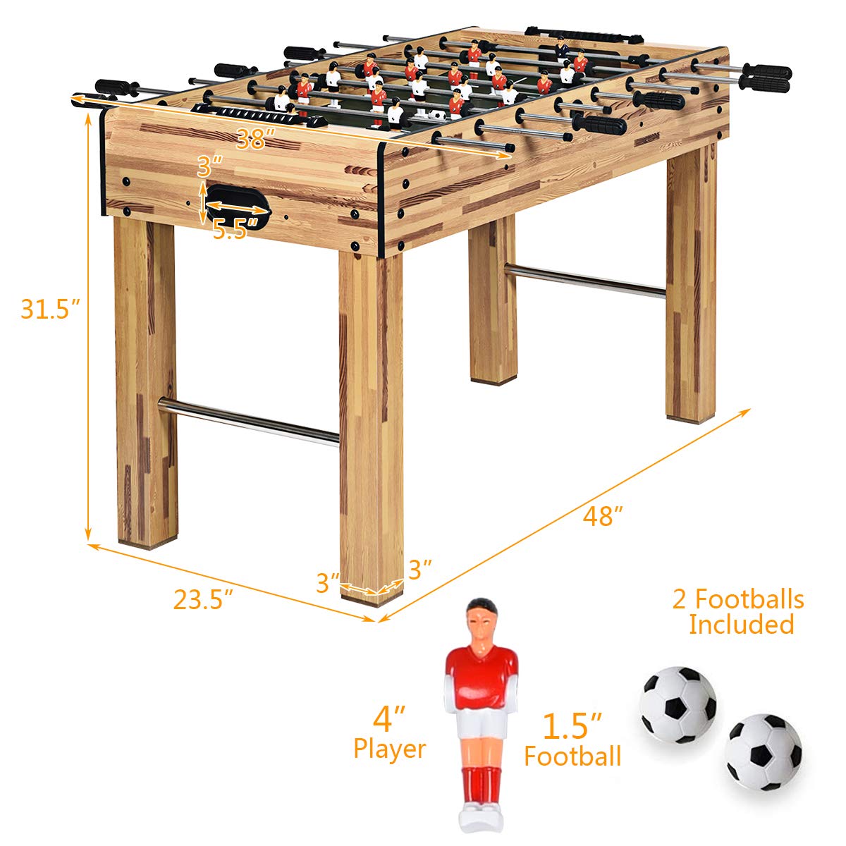 48" Foosball Table, Easy - Assemble Soccer Game TableQuantumX Chargers