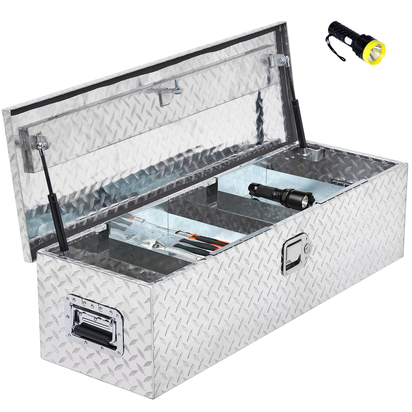 48 Inch Diamond Plate Truck Bed Tool Box with Shelf SilverQuantumX Chargers