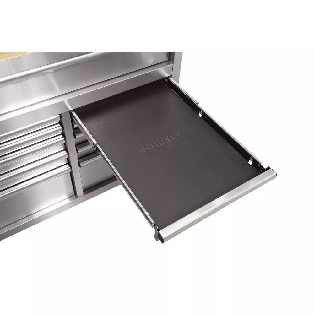 72 in. 18 - Drawer 24 in. D Mobile Workbench with Solid Wood Top Stainless SteelQuantumX Chargers