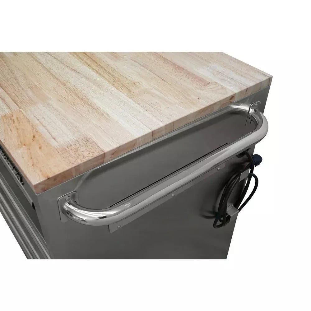 72 in. 18 - Drawer 24 in. D Mobile Workbench with Solid Wood Top Stainless SteelQuantumX Chargers