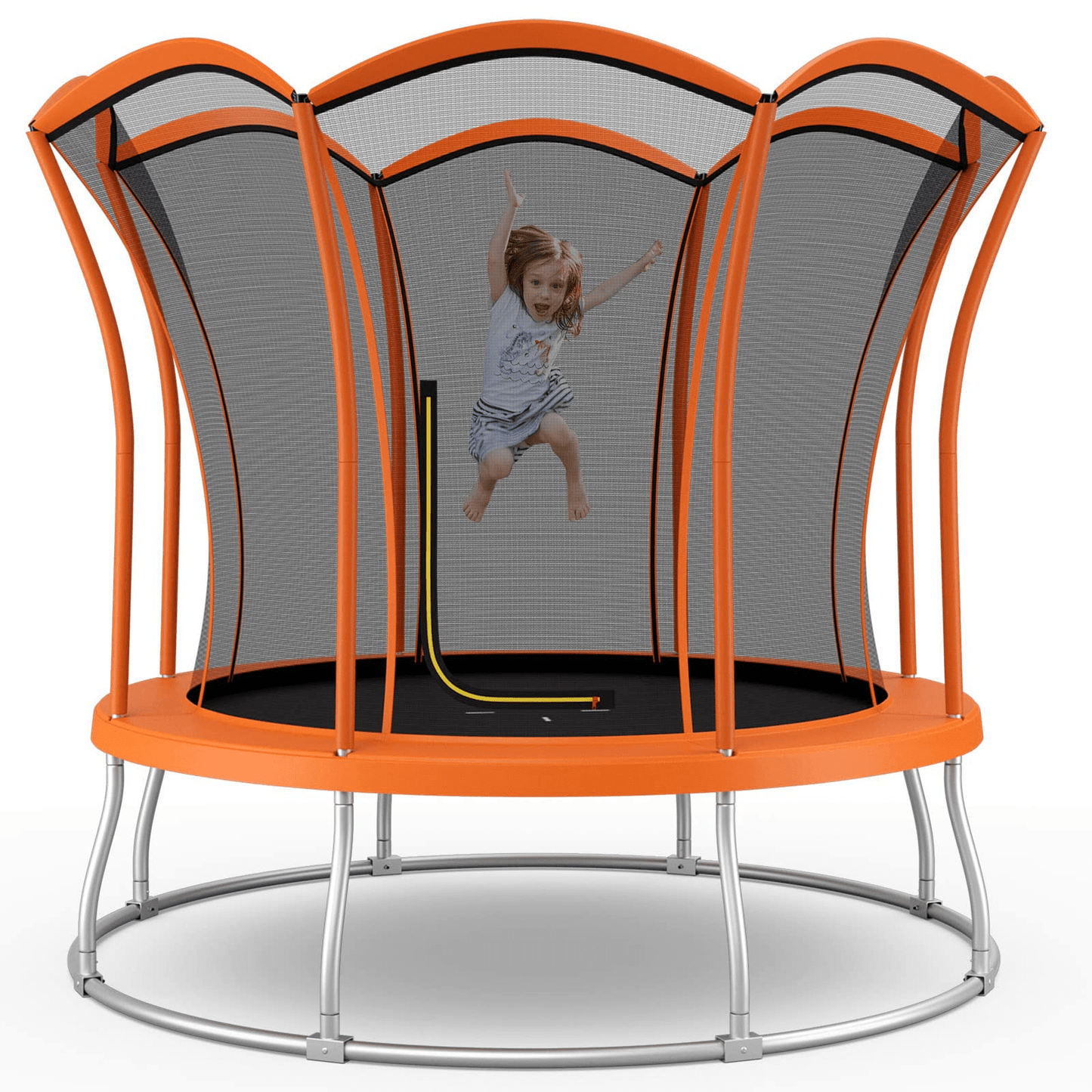 8FT/ 10FT Outdoor Trampoline, ASTM Approved Trampoline with Unique Flower ShapeQuantumX Chargers