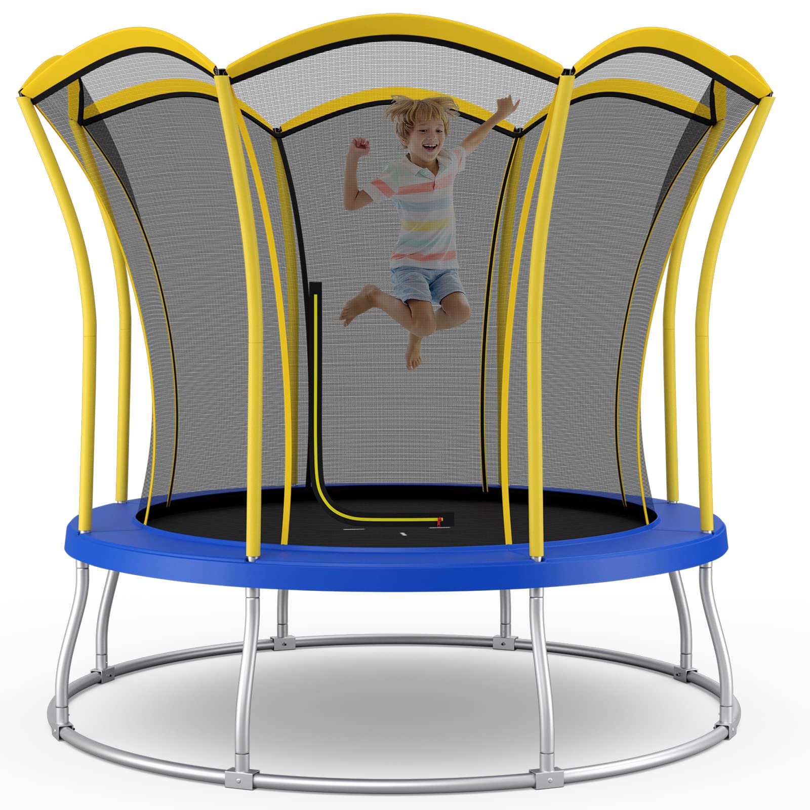 8FT/ 10FT Outdoor Trampoline, ASTM Approved Trampoline with Unique Flower ShapeQuantumX Chargers
