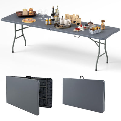 8ft Plastic Folding Table, 350 LBS Outdoor Heavy Duty Folding Tables with HDPE Tabletop, HandleQuantumX Chargers