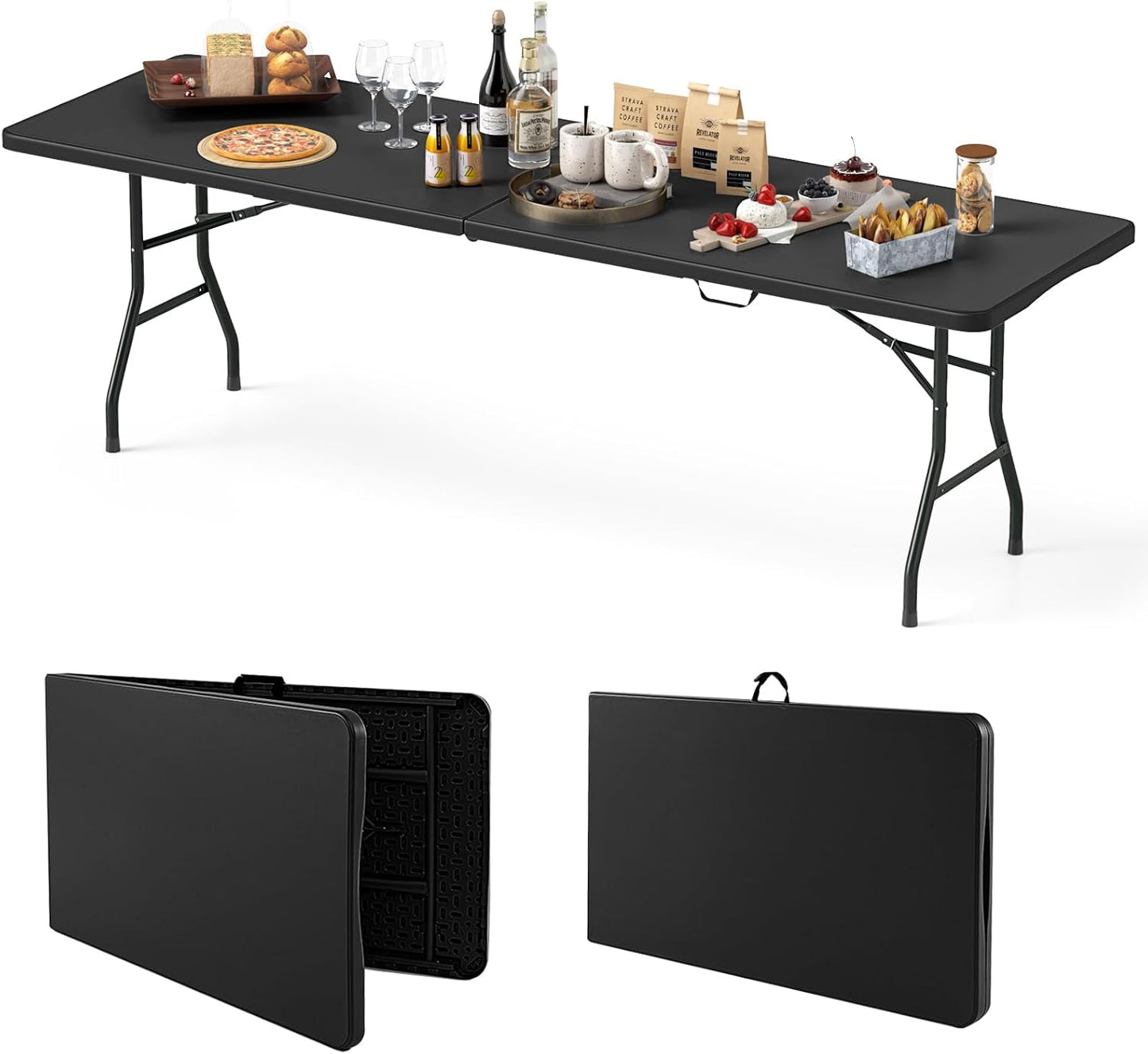 8ft Plastic Folding Table, 350 LBS Outdoor Heavy Duty Folding Tables with HDPE Tabletop, HandleQuantumX Chargers