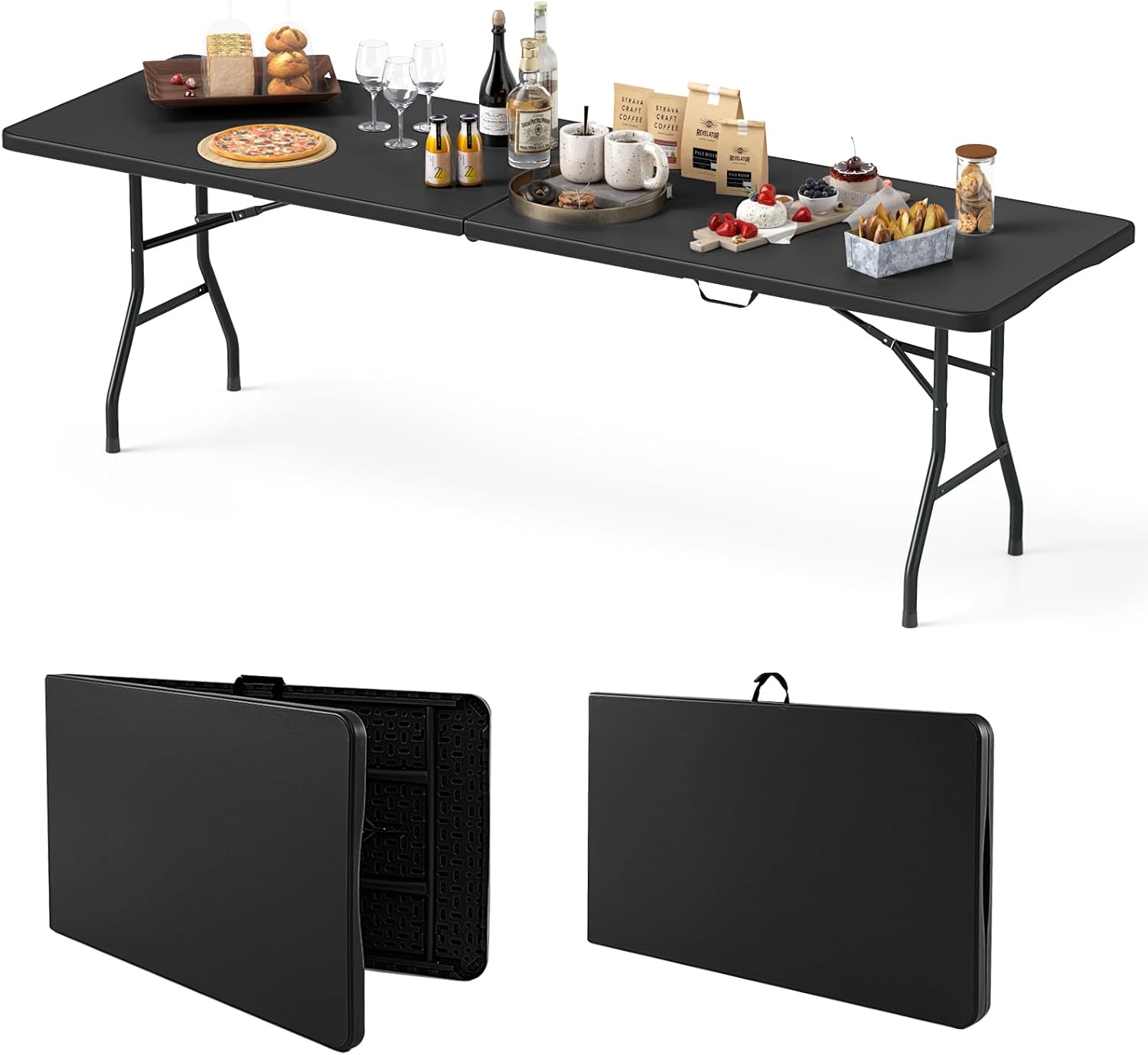 8ft Plastic Folding Table, 350 LBS Outdoor Heavy Duty Folding Tables with HDPE Tabletop, HandleQuantumX Chargers