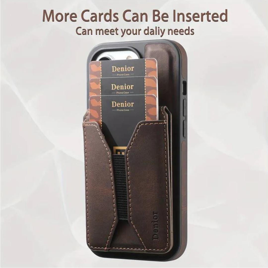 Premium Magnetic Leather Wallet iPhone Case Magsafe Compatible-Brown