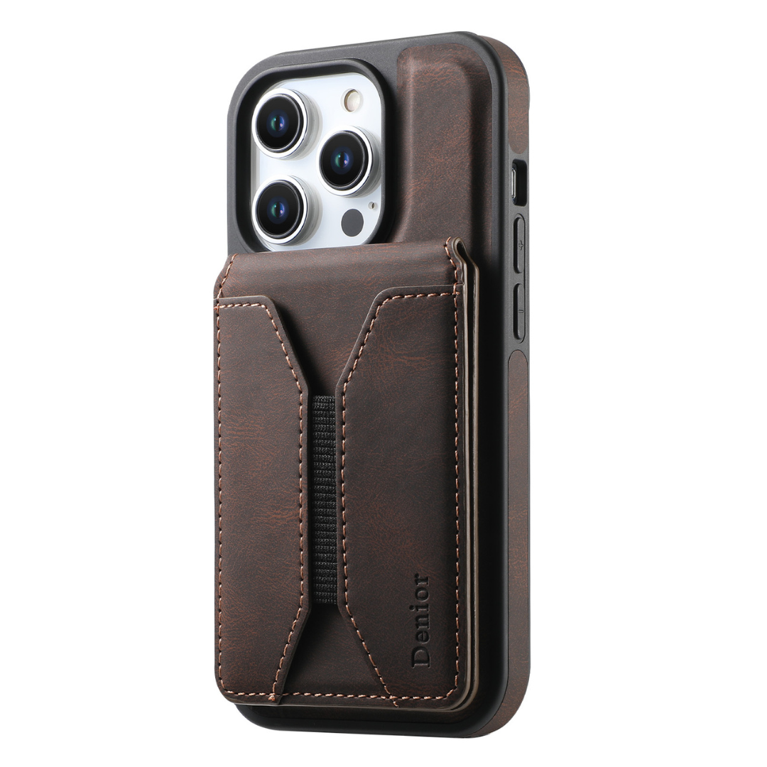 Premium Magnetic Leather Wallet iPhone Case Magsafe Compatible-Brown