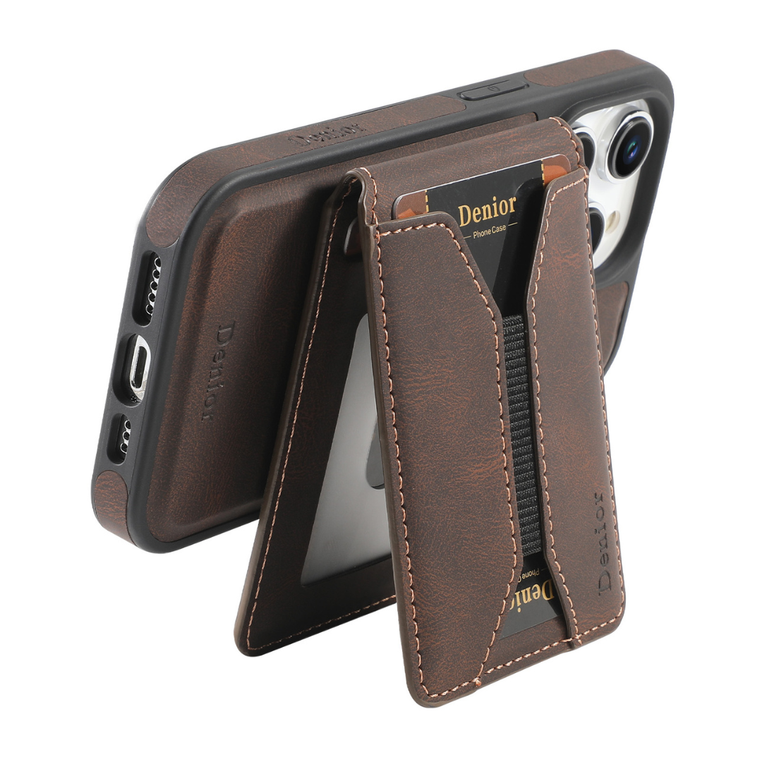 Premium Magnetic Leather Wallet iPhone Case Magsafe Compatible-Brown