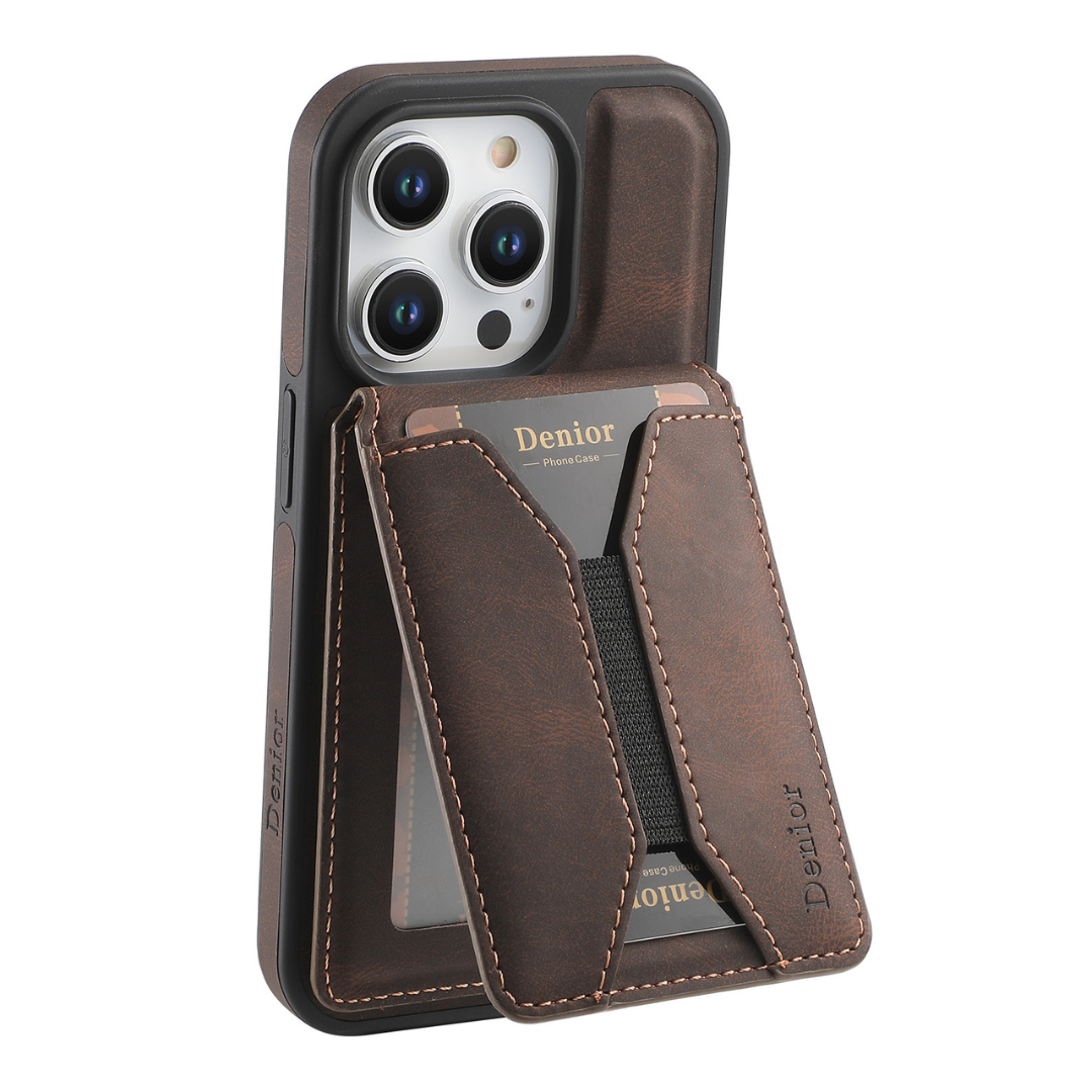 Premium Magnetic Leather Wallet iPhone Case Magsafe Compatible-Brown