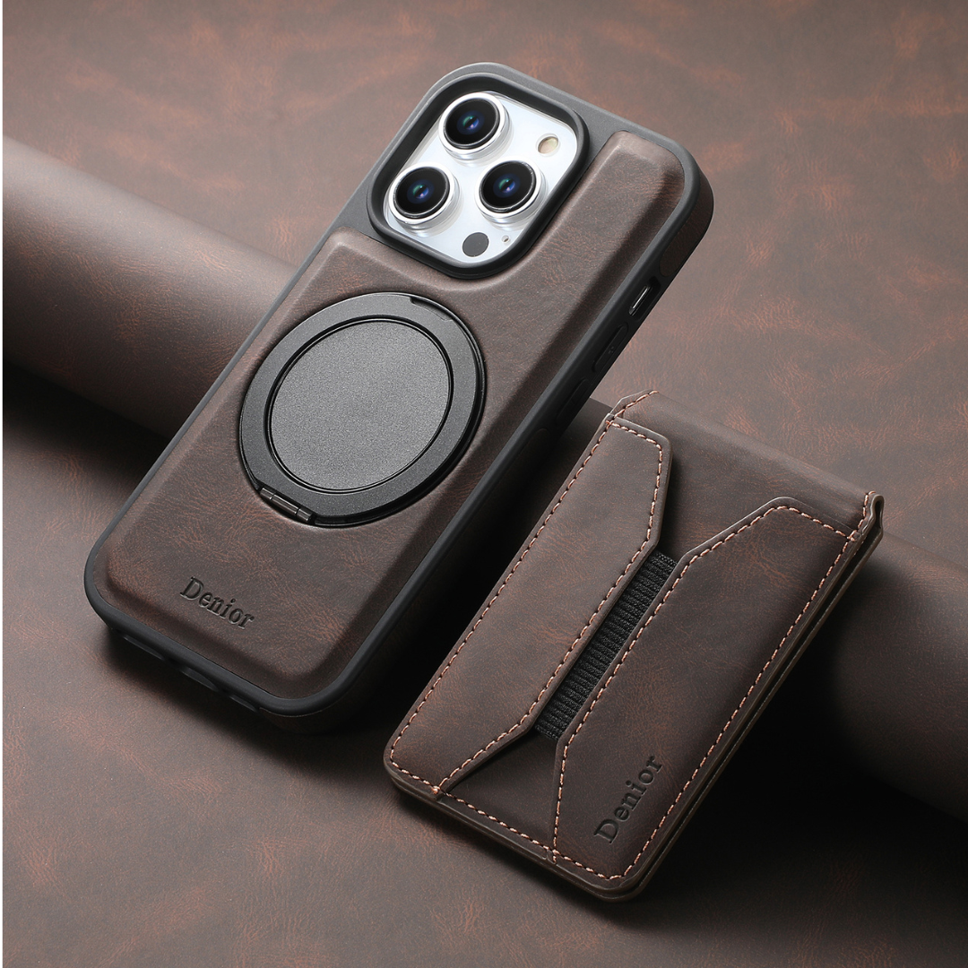 Premium Magnetic Leather Wallet iPhone Case Magsafe Compatible-Brown