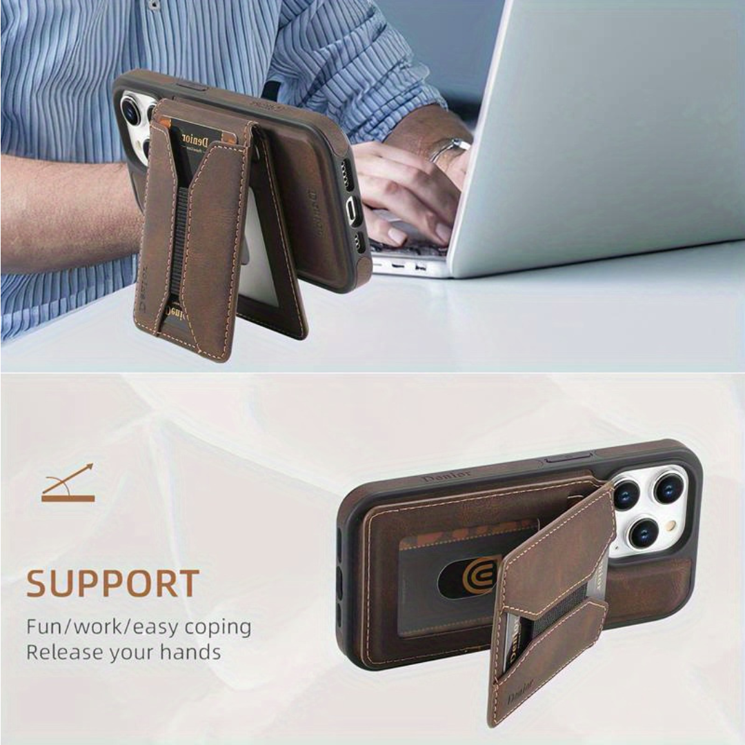 Premium Magnetic Leather Wallet iPhone Case Magsafe Compatible-Brown