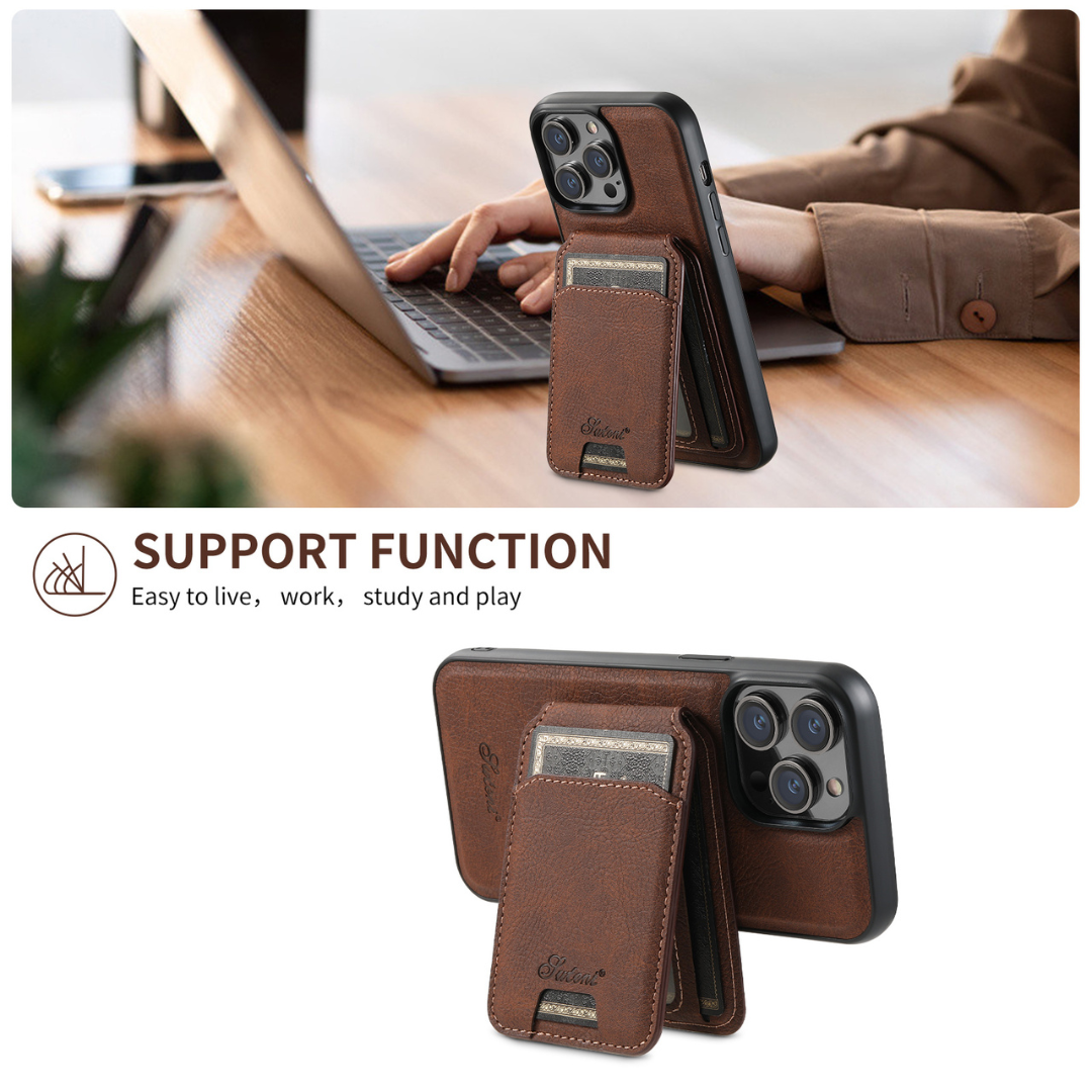 Premium 2-in-1 Leather Wallet & MagSafe iPhone Case-Litchi Wax Brown