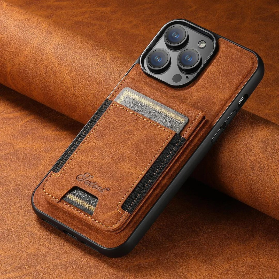 Premium 2-in-1 Leather Wallet & MagSafe iPhone Case-Litchi Wax Brown