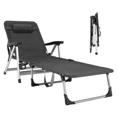 Chaise Lounge Chair, Folding Outdoor Patio Lounger with Cup Holder & Detachable HeadrestQuantumX Chargers