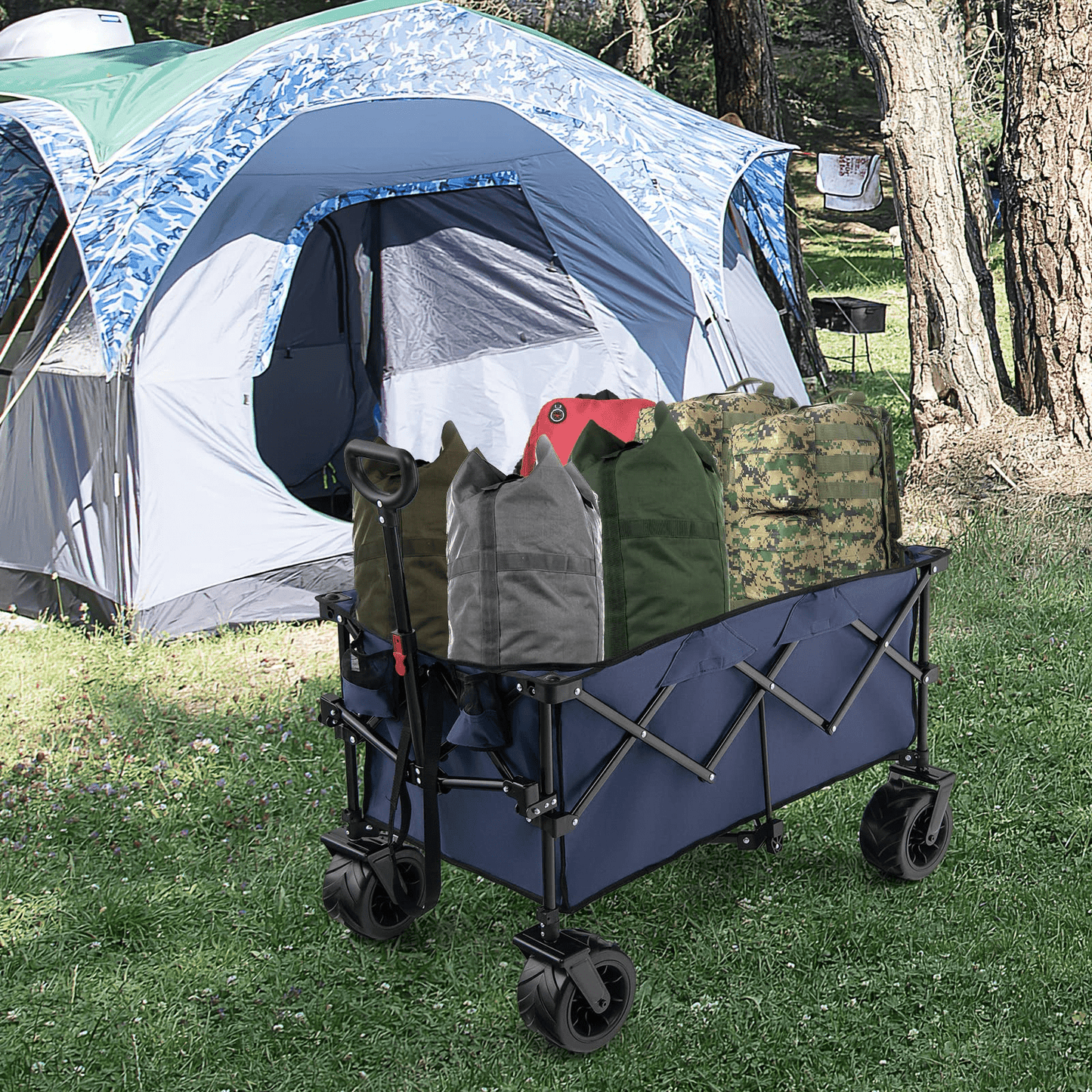 Collapsible Wagon Cart, Foldable Heavy Duty Utility Wagon with Adjustable HandleQuantumX Chargers