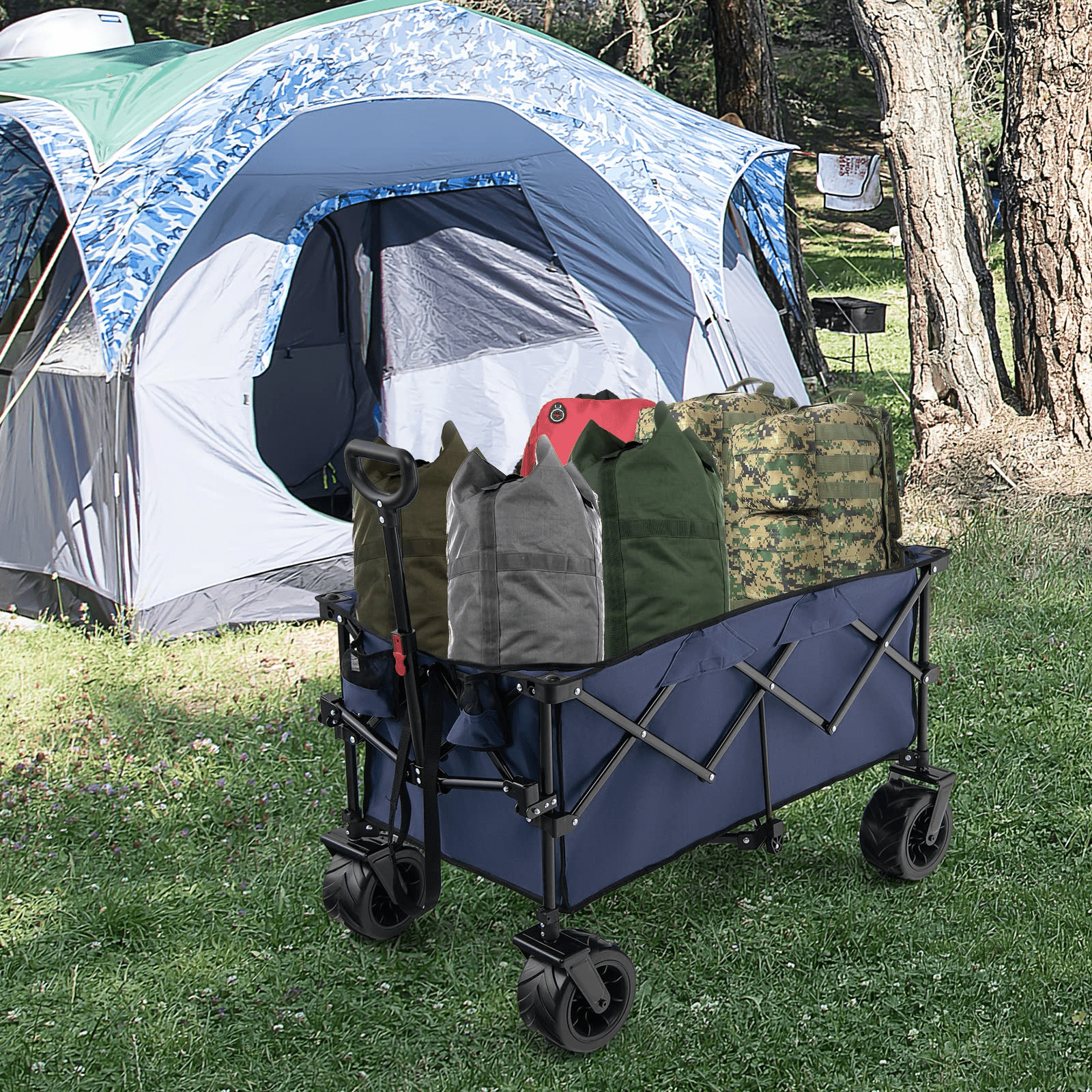 Collapsible Wagon Cart, Foldable Heavy Duty Utility Wagon with Adjustable HandleQuantumX Chargers