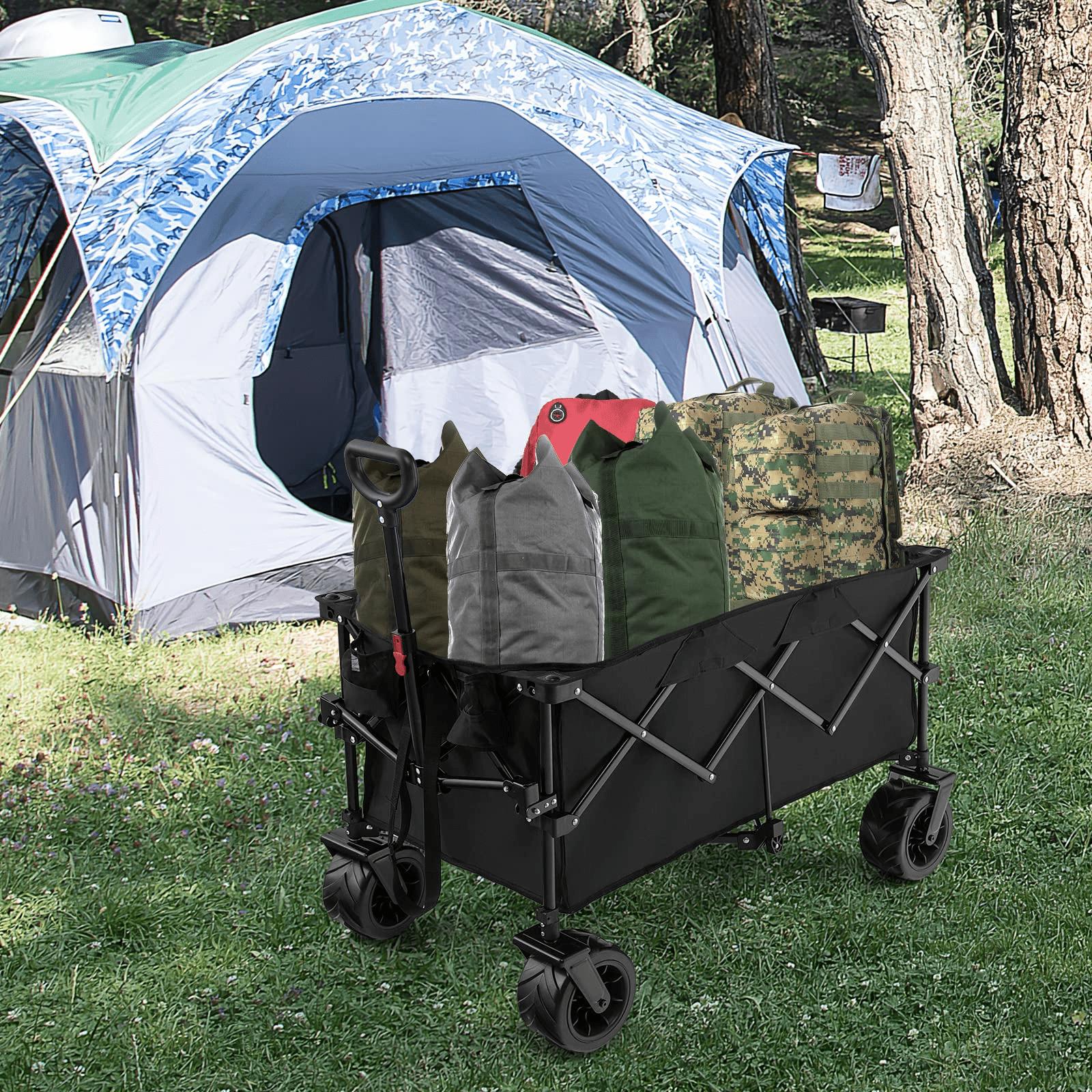 Collapsible Wagon Cart, Foldable Heavy Duty Utility Wagon with Adjustable HandleQuantumX Chargers