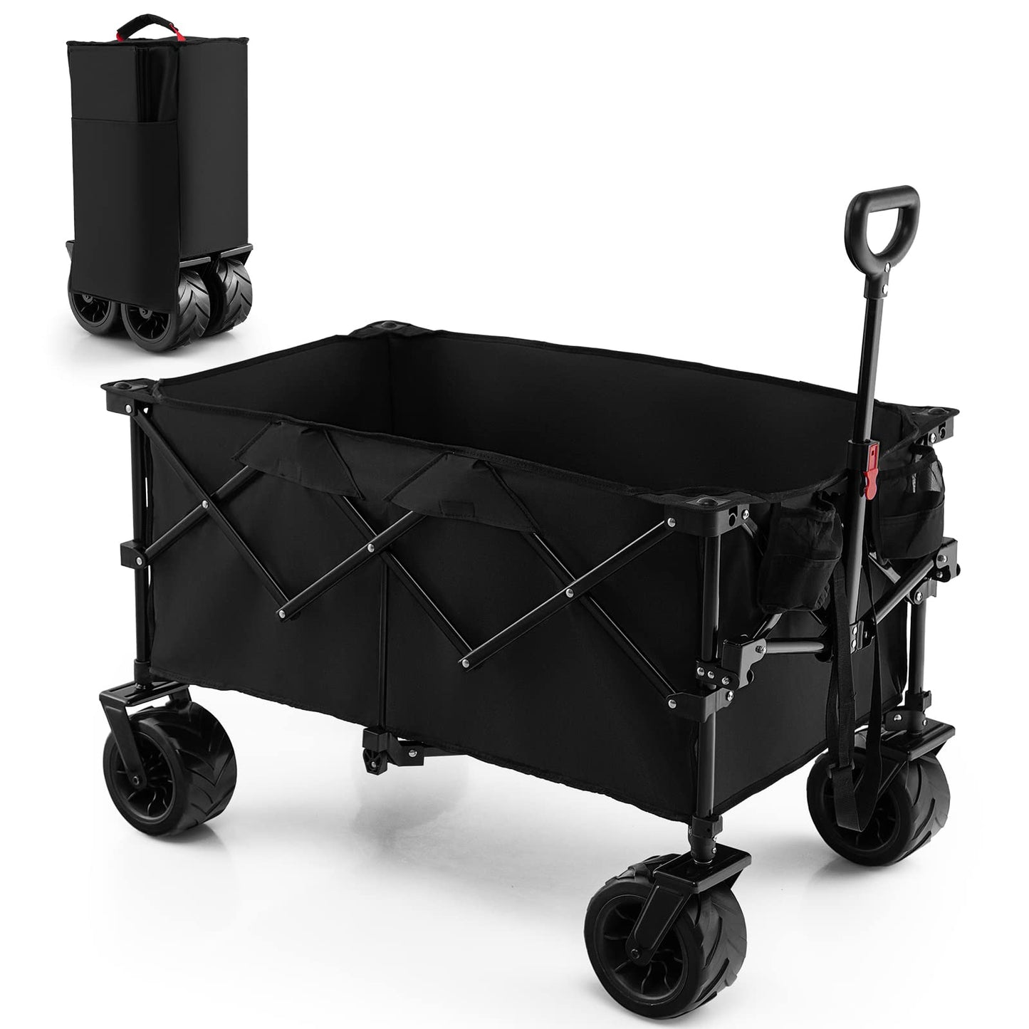 Collapsible Wagon Cart, Foldable Heavy Duty Utility Wagon with Adjustable HandleQuantumX Chargers