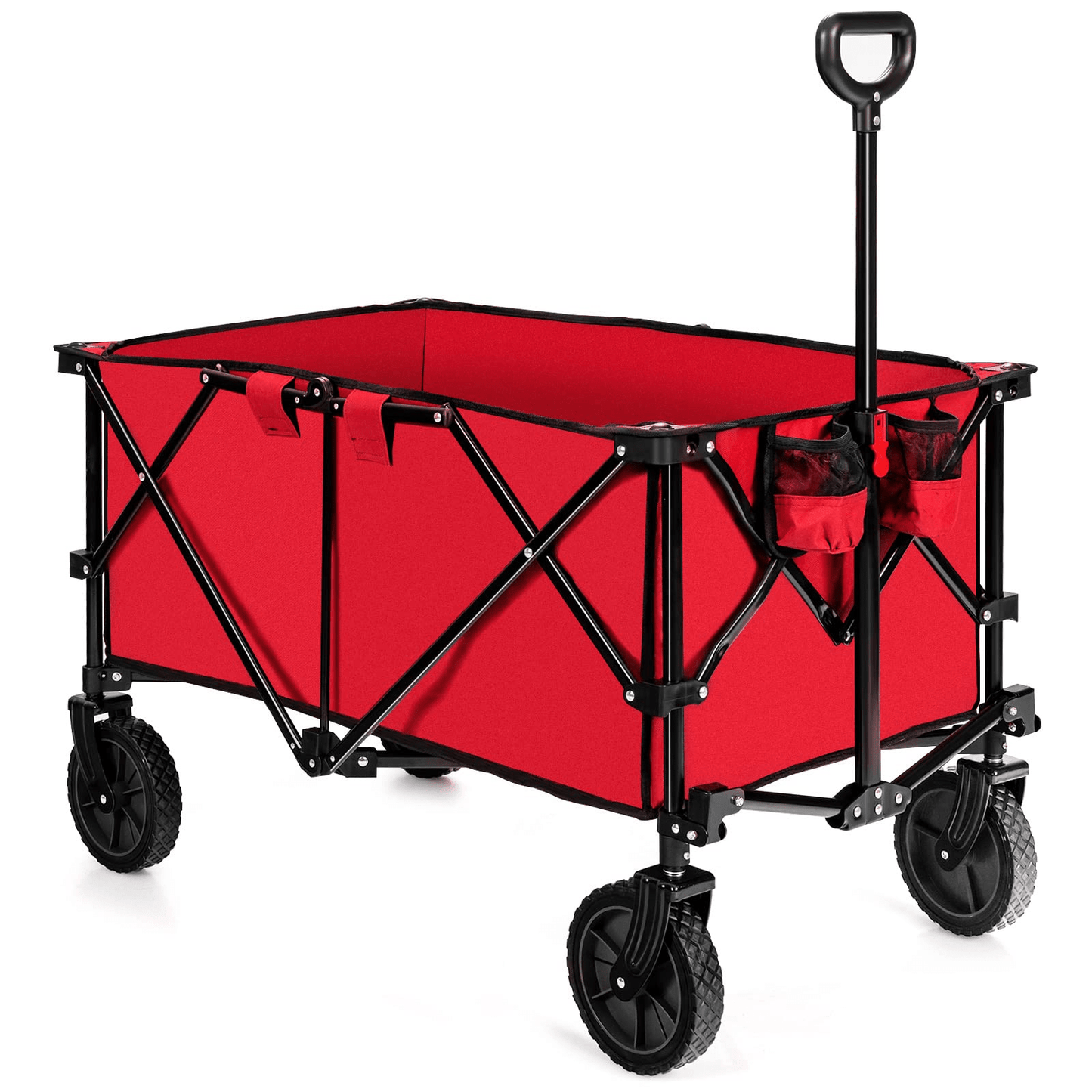Collapsible Wagon, Folding Utility Wagon Cart w/Universal Wheels & Adjustable Handle & Cover BagQuantumX Chargers