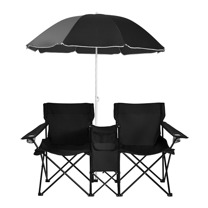 Double Folding Picnic Chairs Umbrella Mini Table Beverage Holder Carrying BagQuantumX Chargers