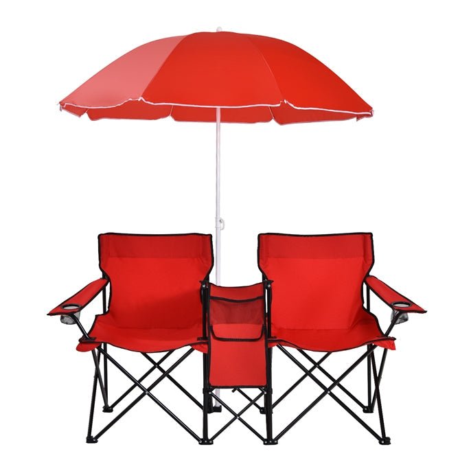 Double Folding Picnic Chairs Umbrella Mini Table Beverage Holder Carrying BagQuantumX Chargers