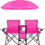 Double Folding Picnic Chairs Umbrella Mini Table Beverage Holder Carrying BagQuantumX Chargers