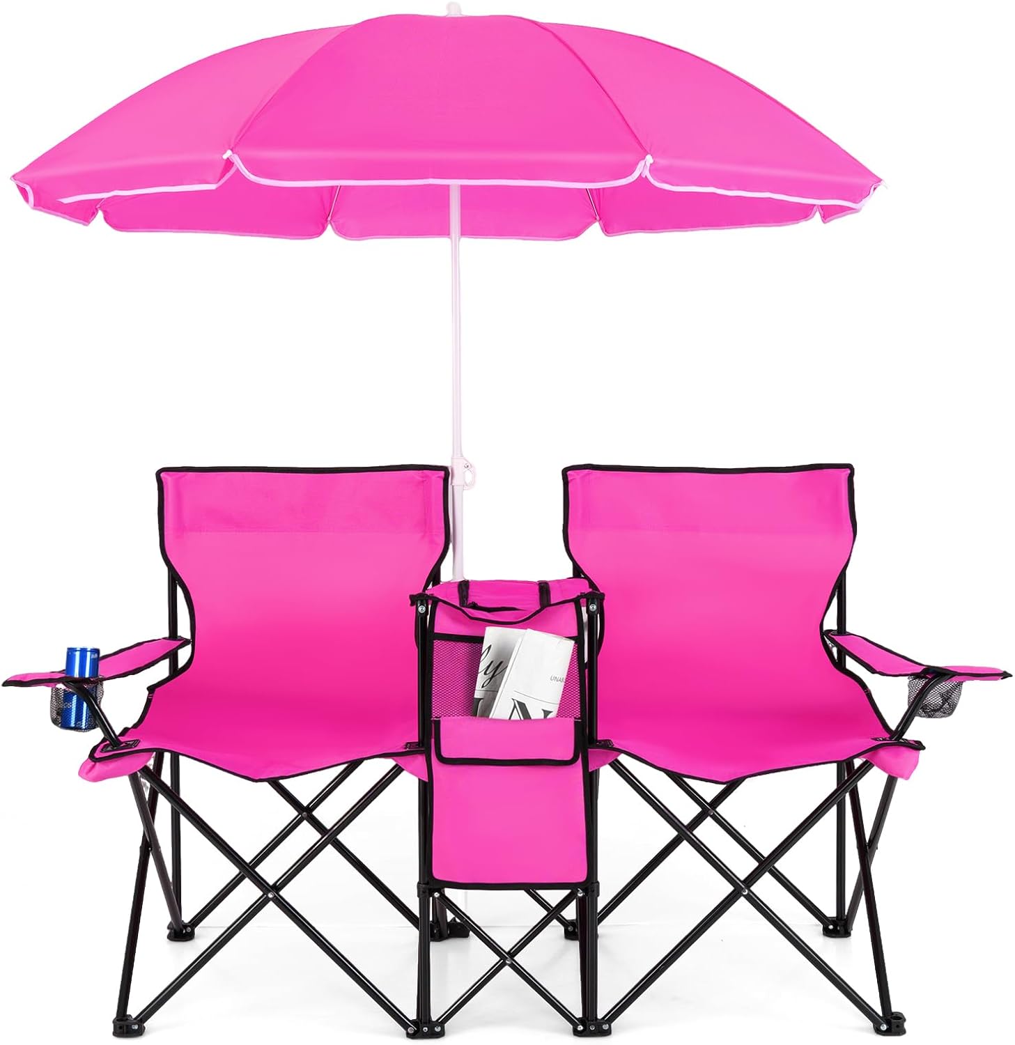 Double Folding Picnic Chairs Umbrella Mini Table Beverage Holder Carrying BagQuantumX Chargers