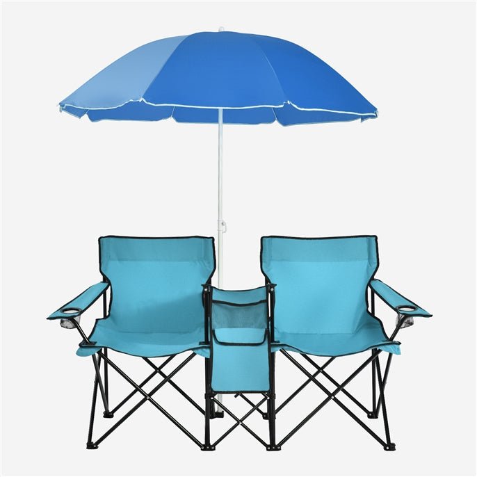 Double Folding Picnic Chairs Umbrella Mini Table Beverage Holder Carrying BagQuantumX Chargers