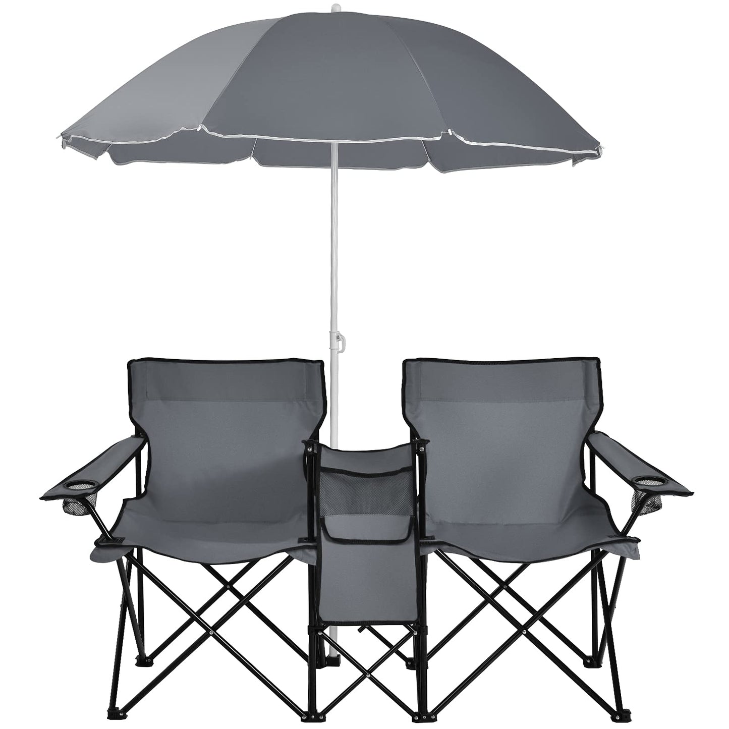 Double Folding Picnic Chairs Umbrella Mini Table Beverage Holder Carrying BagQuantumX Chargers
