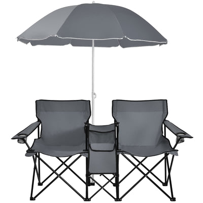 Double Folding Picnic Chairs Umbrella Mini Table Beverage Holder Carrying BagQuantumX Chargers