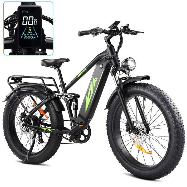 Electric Bike for Adults 1000W, 48V 17.5AH Battery Adult Electric Bicycles, 26 Fat Tire Full Suspension Ebike, 28MPH Mountain Beach E Bike, 7 Speed, 60Miles Range, UL CertifiedQuantumX Chargers