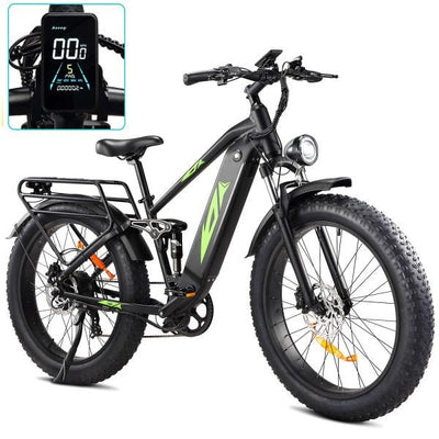 Electric Bike for Adults 1000W, 48V 17.5AH Battery Adult Electric Bicycles, 26 Fat Tire Full Suspension Ebike, 28MPH Mountain Beach E Bike, 7 Speed, 60Miles Range, UL CertifiedQuantumX Chargers