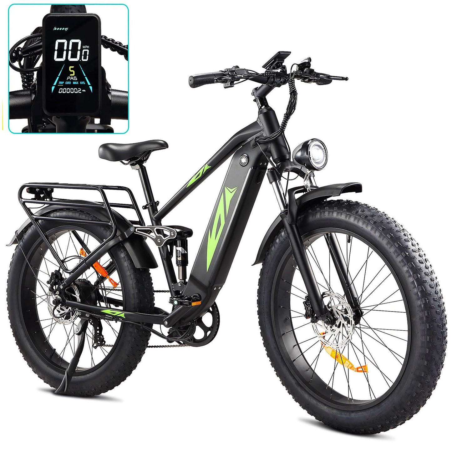 Electric Bike for Adults 1000W, 48V 17.5AH Battery Adult Electric Bicycles, 26 Fat Tire Full Suspension Ebike, 28MPH Mountain Beach E Bike, 7 Speed, 60Miles Range, UL CertifiedQuantumX Chargers
