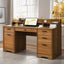 Executive Desk with Drawers, 58 Inch Desk with Storage, Wood Executive Desk with 6 Drawers, Study Desk for Bedroom, Business Furniture Desk with File Cabinet, Vintage BrownQuantumX Chargers